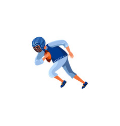 A Boy Plays American Football In Blue Helmet