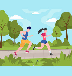 Two Happy People Jogging In Park