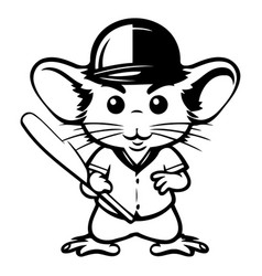 Cute Cartoon Mouse With Baseball Bat And Cap