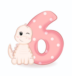 Cute Little Dinosaur With Alphabet Number 6