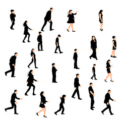 Isolated Silhouette People Walking Sideways Set