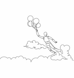 Single One Line Drawing Robot Flying With Balloon