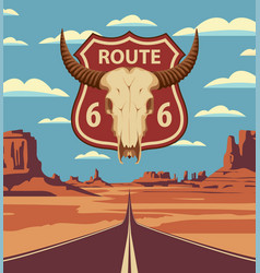 Us Route 66 Western Landscape With A Road Sign