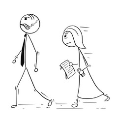 Cartoon Of Boss Manager Walking With Female