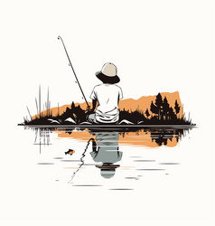 Fisherman With A Fishing Rod On Lake