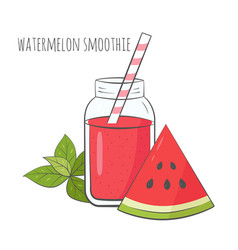 Watermelon Smoothie With Basil In Jar