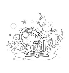 Coloring Page Book Globe Clock And Desk Lamp