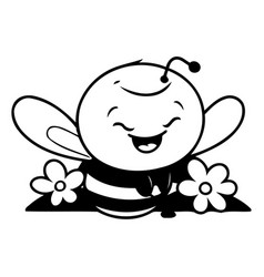 Cute Cartoon Bee With Flowers On White Background