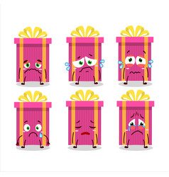 Pink Christmas Gift Cartoon Character With Sad