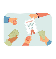 Diploma Surrounded By Hands With Money Flat