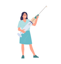 Woman Doctor Character Holding Syringe With