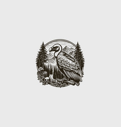 Vulture On Forest Outline Design