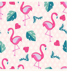 Flamingo Hearts Tropical Seamless Pattern