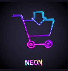 Glowing Neon Line Add To Shopping Cart Icon