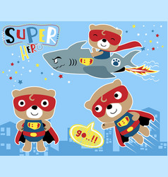 Set Of Little Bear Cartoon In Super Hero Costume