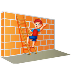 Funny Boy Climbing A Wall Cartoon