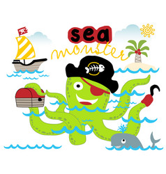 Sea Monster In Pirate Cap Pirate Elements