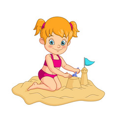 Cartoon Girl Making Sand Castles On A Beach