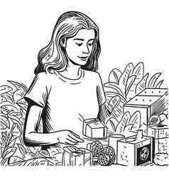 Smiling Girl Holds Gift Surrounded By Flowers