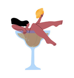 Beautiful Naked Woman Floating In A Cocktail Glass