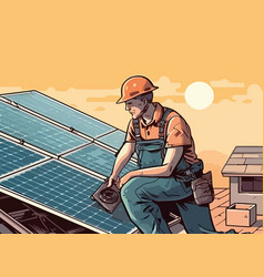 Construction Worker Installing Solar Panels