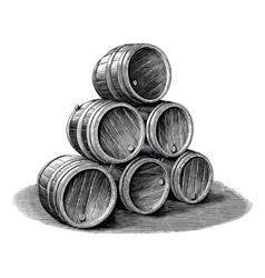 Stack Beer Barrel Hand Drawn Vintage Engraving