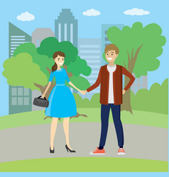 Young Couple Family Standing In Park Holding Hands