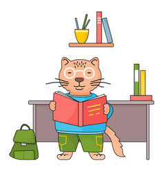 Cartoon Animal Student Or Teacher Smart Cat In