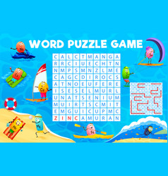 Word Search Puzzle Game Cartoon Vitamins On Beach