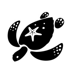 Black Sea Turtle Drawing With Starfish On Back