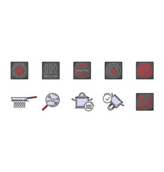 Induction Icons Of Cooker Or Kitchen Cooking Hob