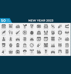 New Year 2023 Icons In Line Style Calendar