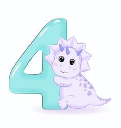 Cute Little Dinosaur With Alphabet Number 4