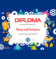 Kids Diploma With Cartoon Robots And Droid Bots