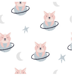 Seamless Pattern With Funny Corgi Dogs And Planets