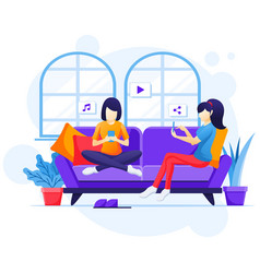 Work From Home Concept Women Sitting On Sofa