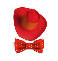 3d Realistic Cowboy Red Hat With Bow Tie