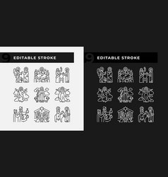 Biblical Scenes Linear Icons Set For Dark Light