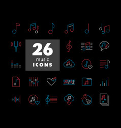 Music Notes On Black Background Icons Set