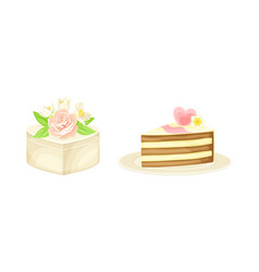 Wedding Symbols Set Gift Box And Piece Of Cake