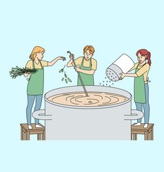 Tiny People Cooking Pan Of Soup