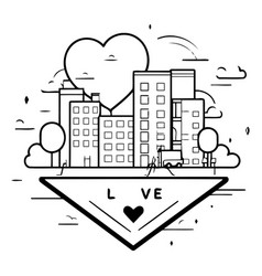 City With Heart Shape Line Art Design For Web