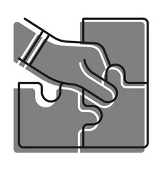 Linear Icon Man Hand Puts Puzzle Piece Back