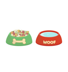 Pair Of Dog Bowls With Dry Food And Water Dog