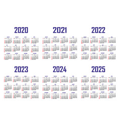 Calendar 2020 2021 2022 2023 2024 2025 Week