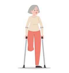 Senior Woman On Crutches Isolated Injured Lady