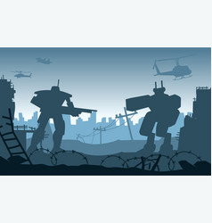 Silhouette Design Of Robot Are Fighting