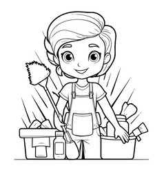 Coloring Page Of A Little Girl Cleaning The House