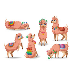 Cute Llama Character In Different Poses