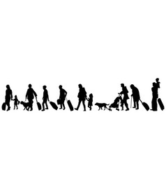 Silhouette Of A Group Of Refugee On White